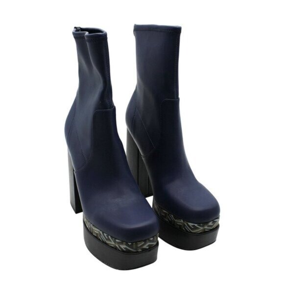 Guess Womens Blue Color Block 2 Platform Booties - Picture 2 of 8